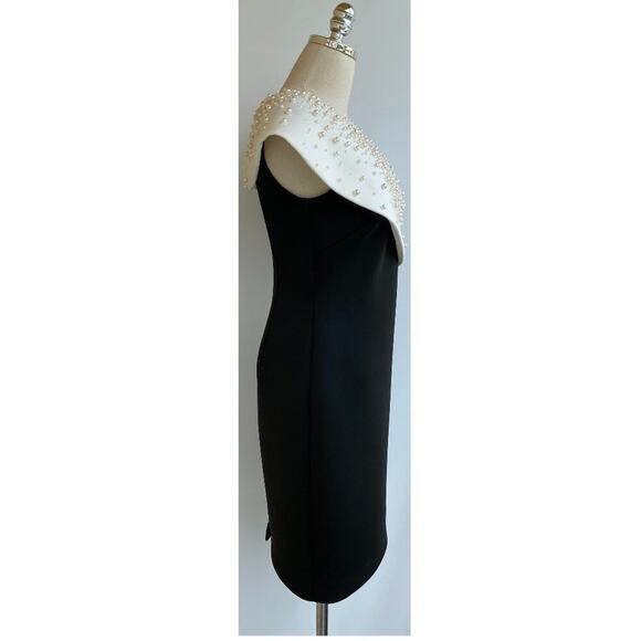 Badgley Mischka Monochrome Pearl Adorned Cocktail Dress sz 2 - Picture 6 of 12